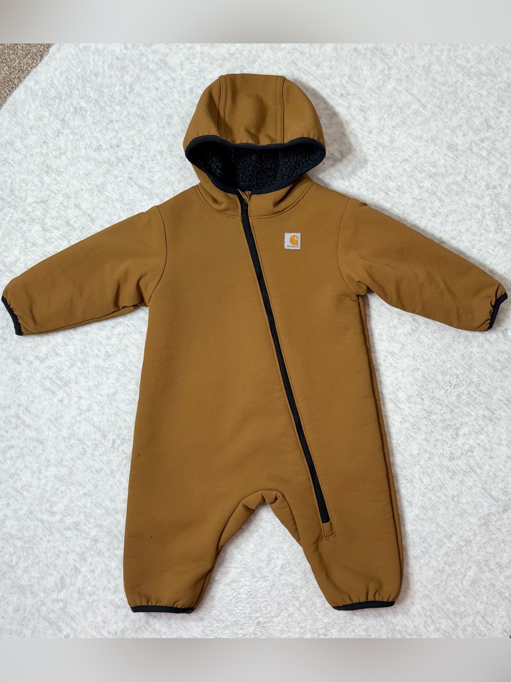 Carhartt Baby Brown Sherpa Hooded Insulated Coverall Snowsuit 6M Winter Workwear